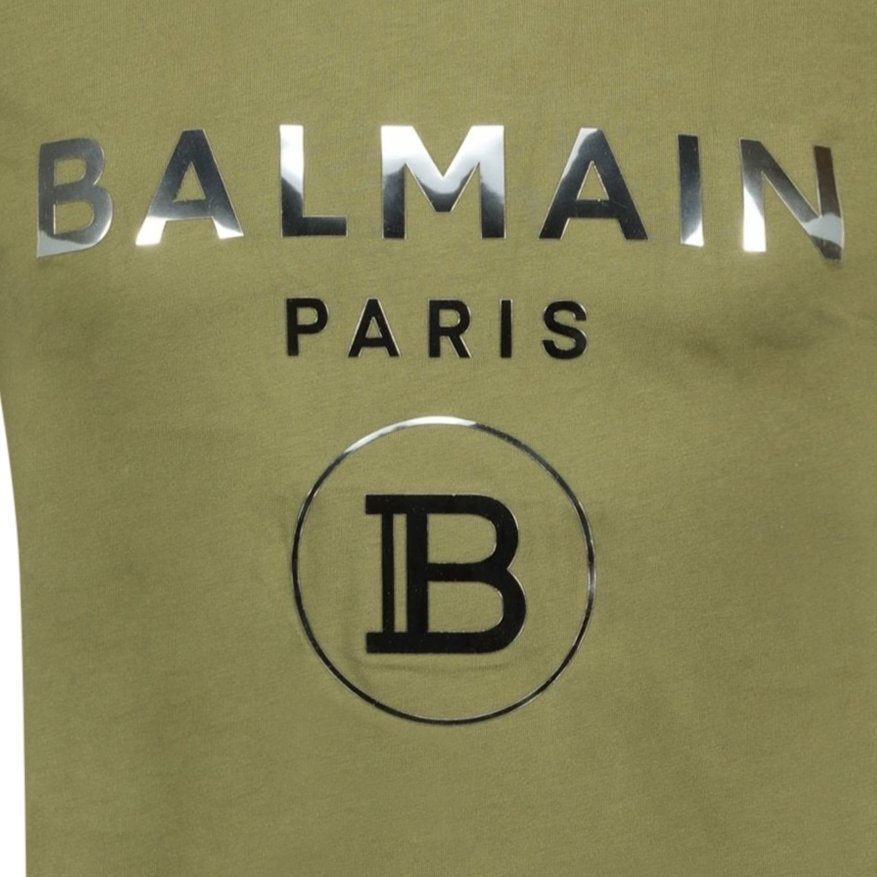 Balmain Silver Logo-Print Cotton-Jersey T-Shirt Khaki - Boinclo ltd