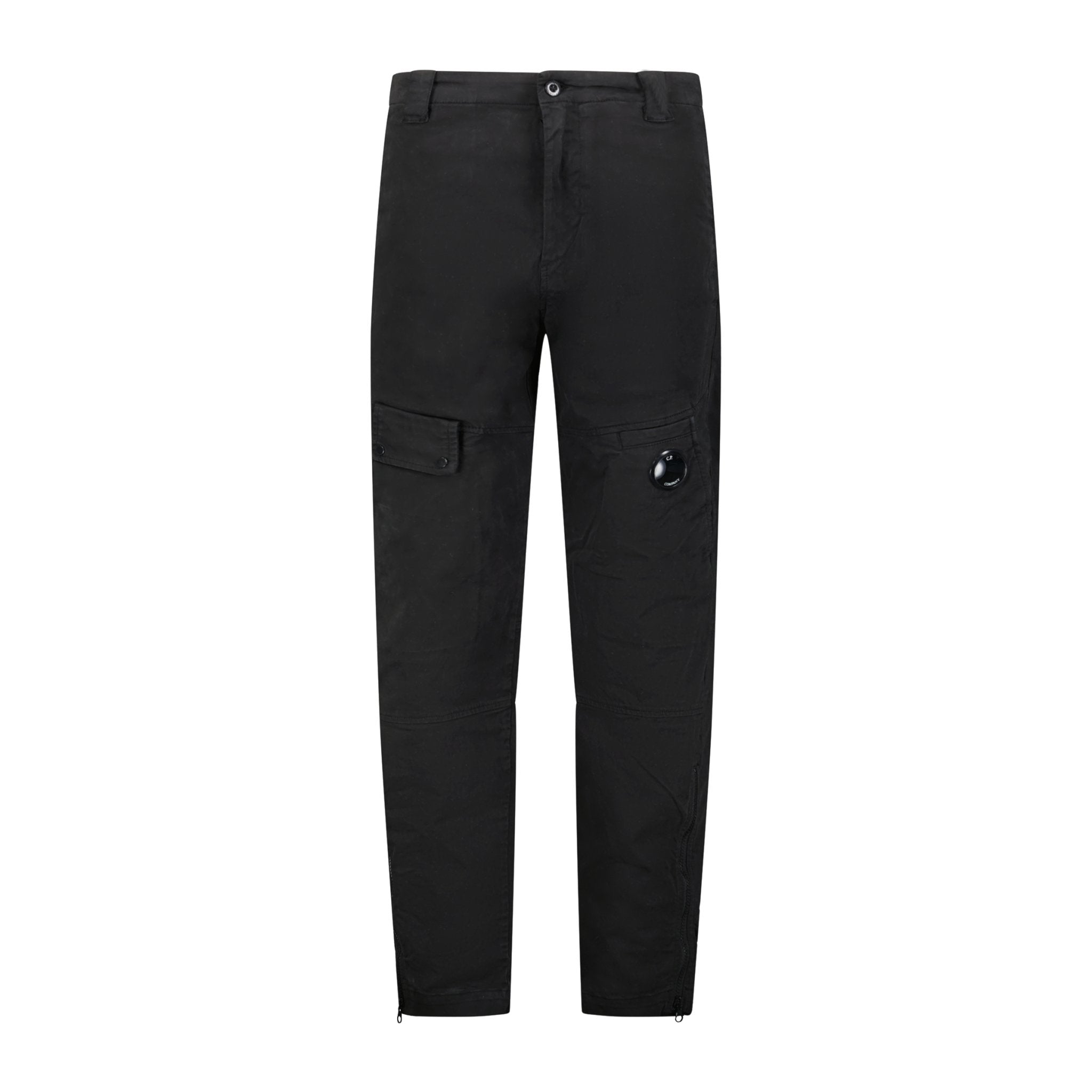 C.P. Company Lens Zip Cuff Stretch Sateen Cargo Pants Black - Boinclo ltd