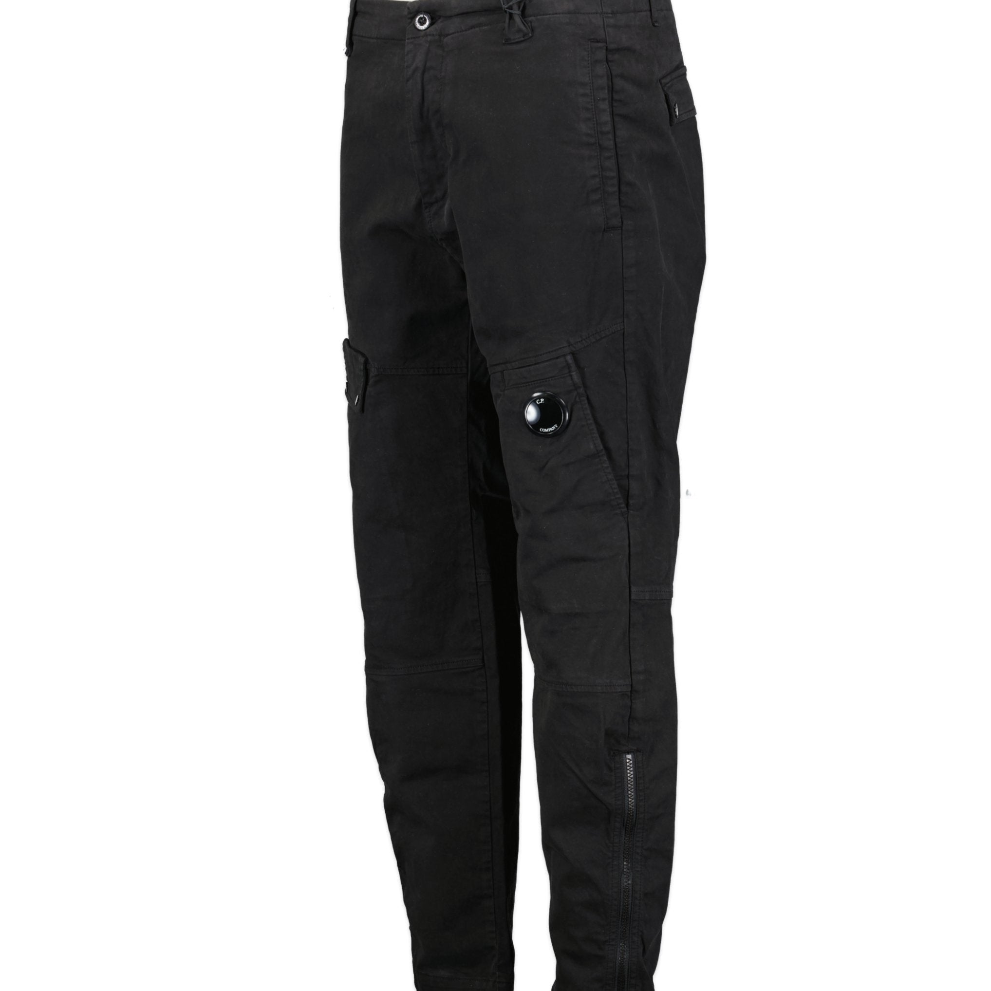 C.P. Company Lens Zip Cuff Stretch Sateen Cargo Pants Black - Boinclo ltd