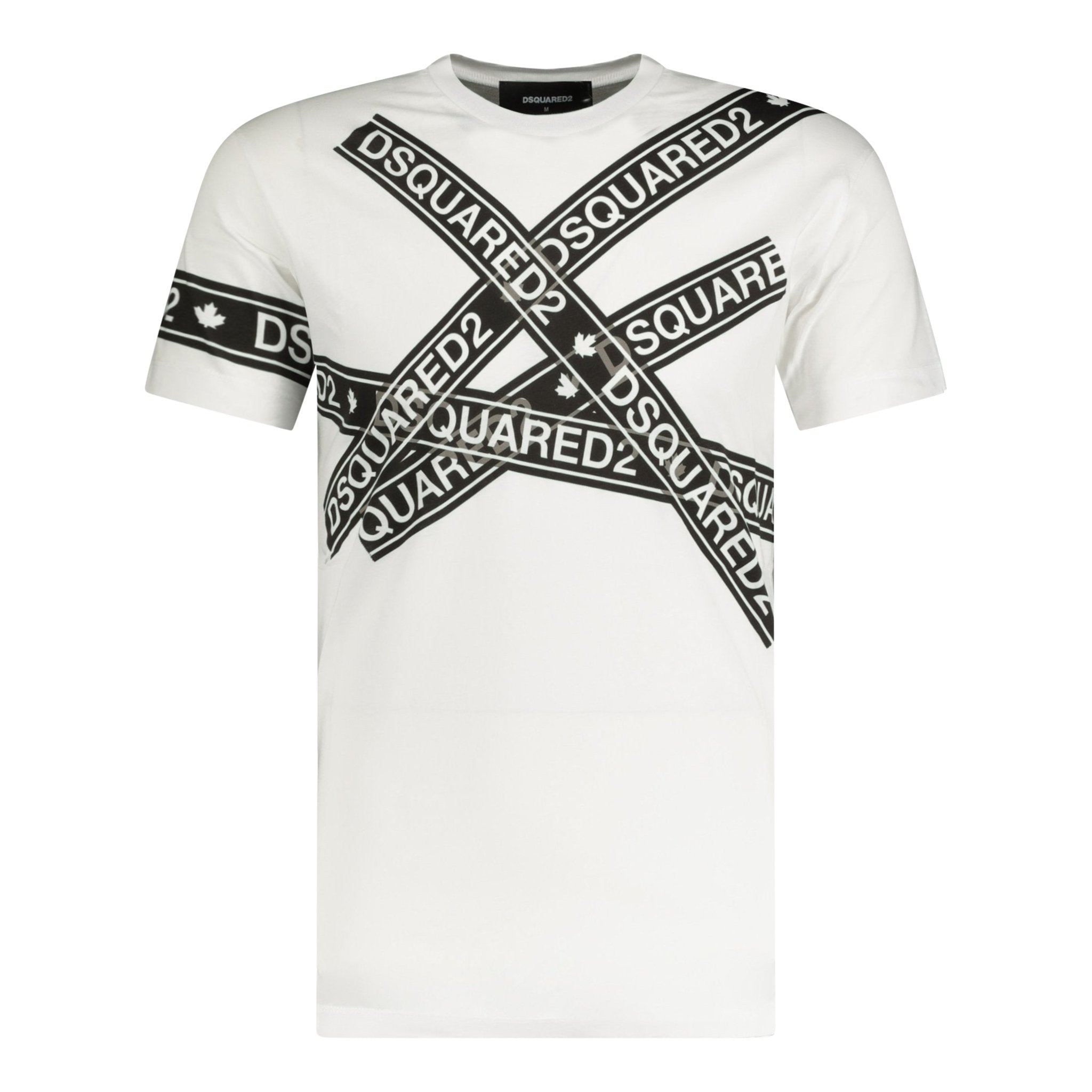 DSquared2 Black Tape Logo T-Shirt White - Boinclo ltd