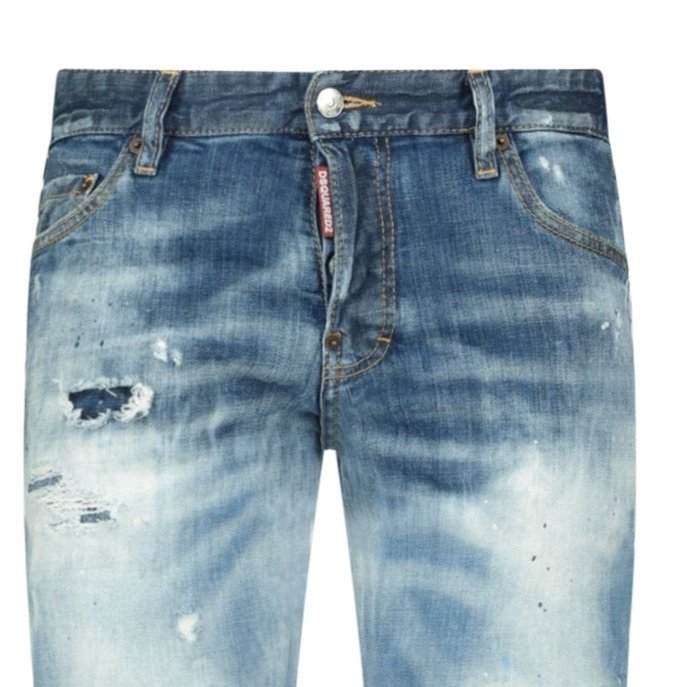 DSquared2 'Slim' Distressed Blue Stitch Paint Splatter Jeans - Boinclo ltd