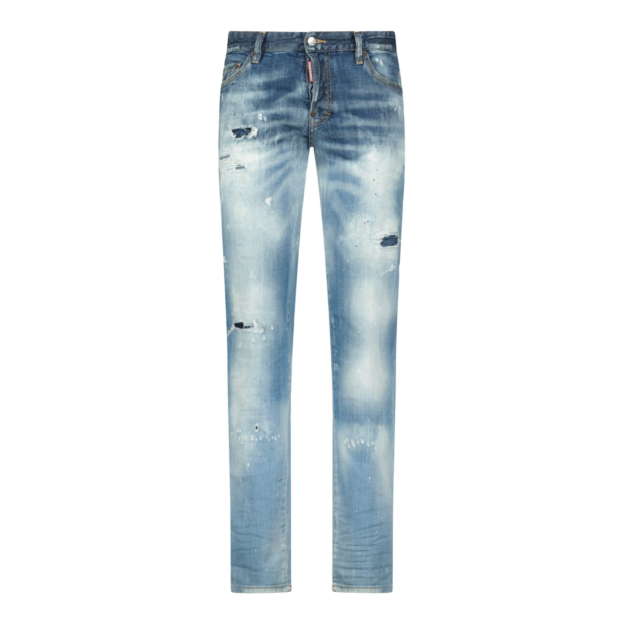 DSquared2 'Slim' Distressed Blue Stitch Paint Splatter Jeans - Boinclo ltd