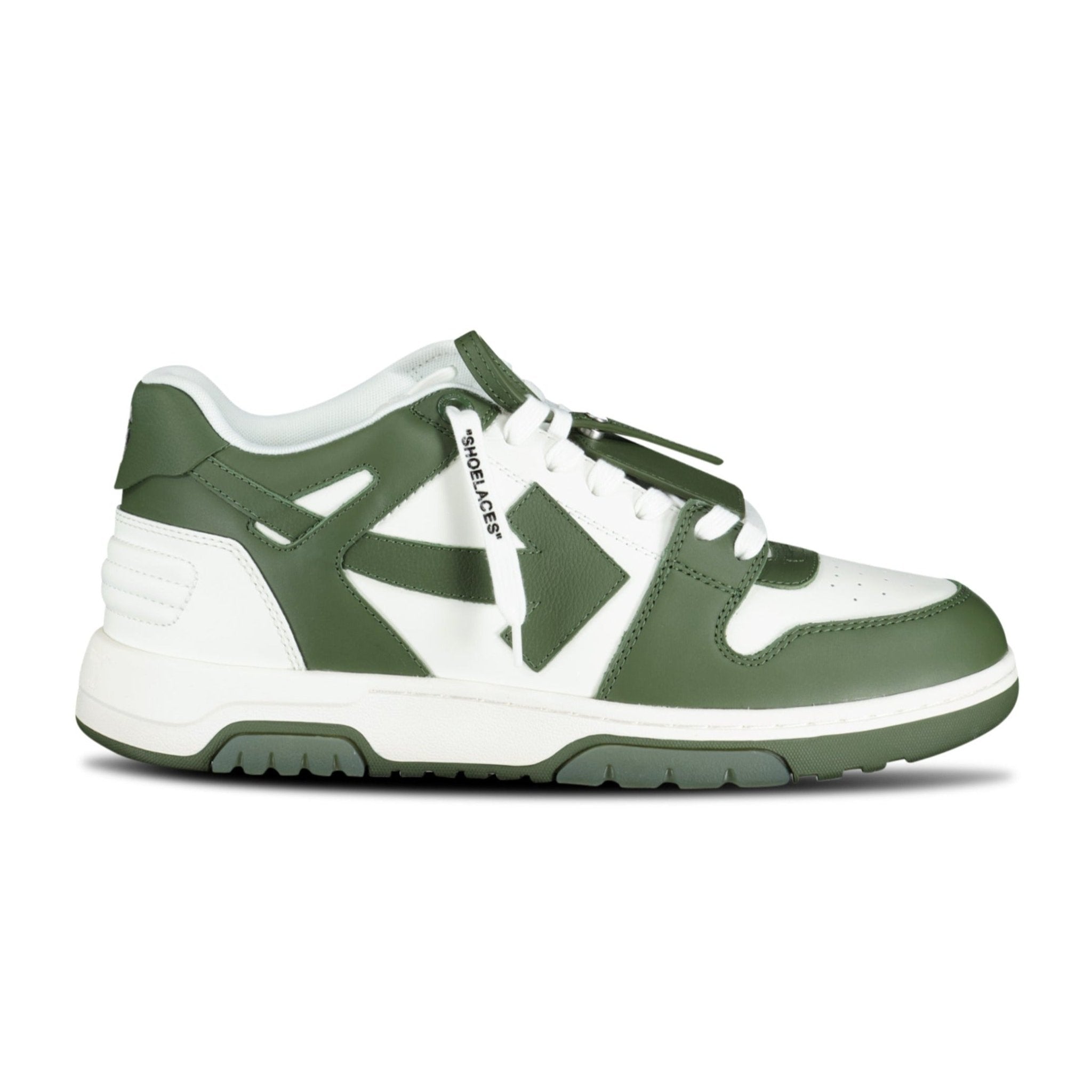 OFF-WHITE Out Of Office Low-Top leather Trainers Khaki & White - Boinclo ltd
