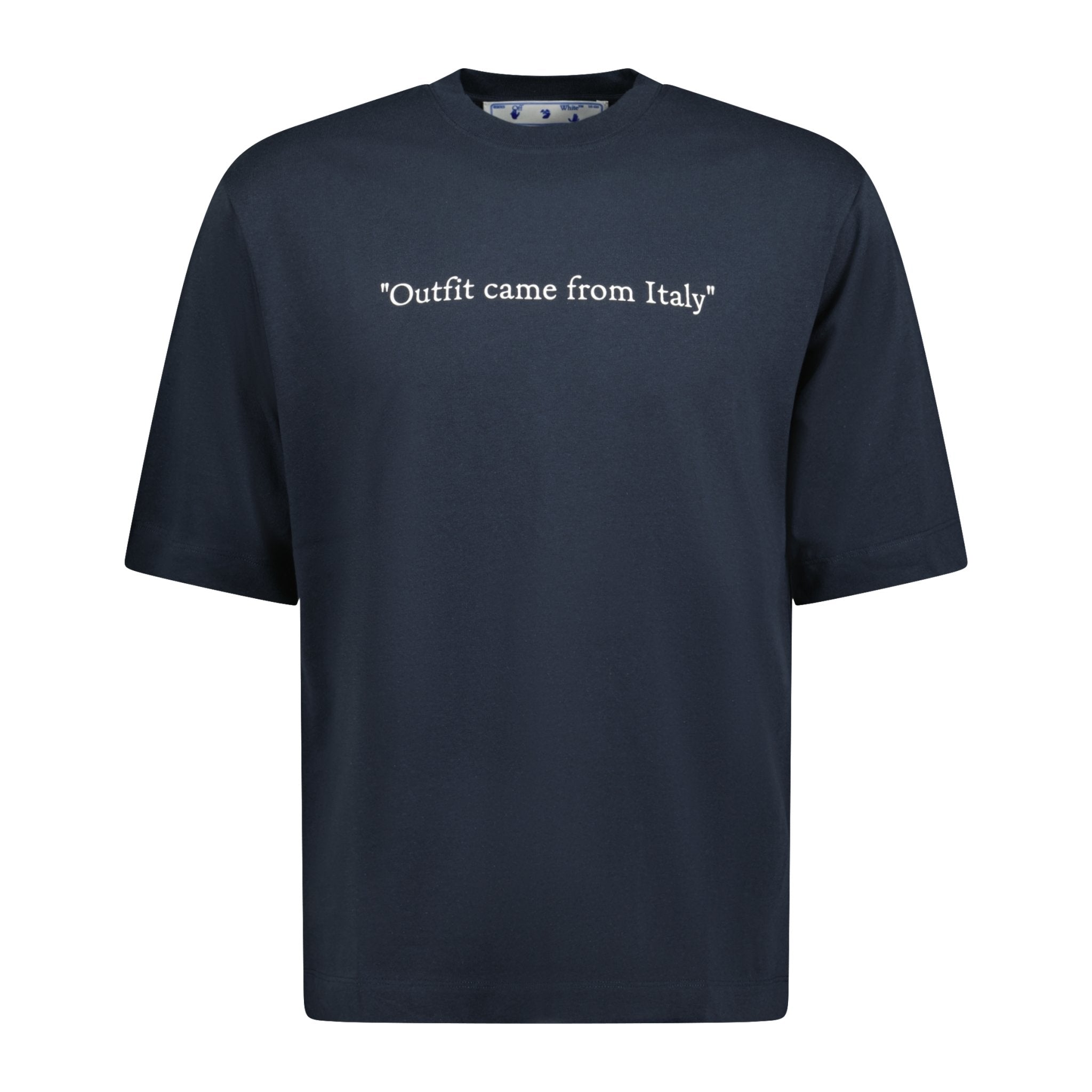 OFF-WHITE "Outfit came from Italy" T-Shirt Navy - Boinclo ltd