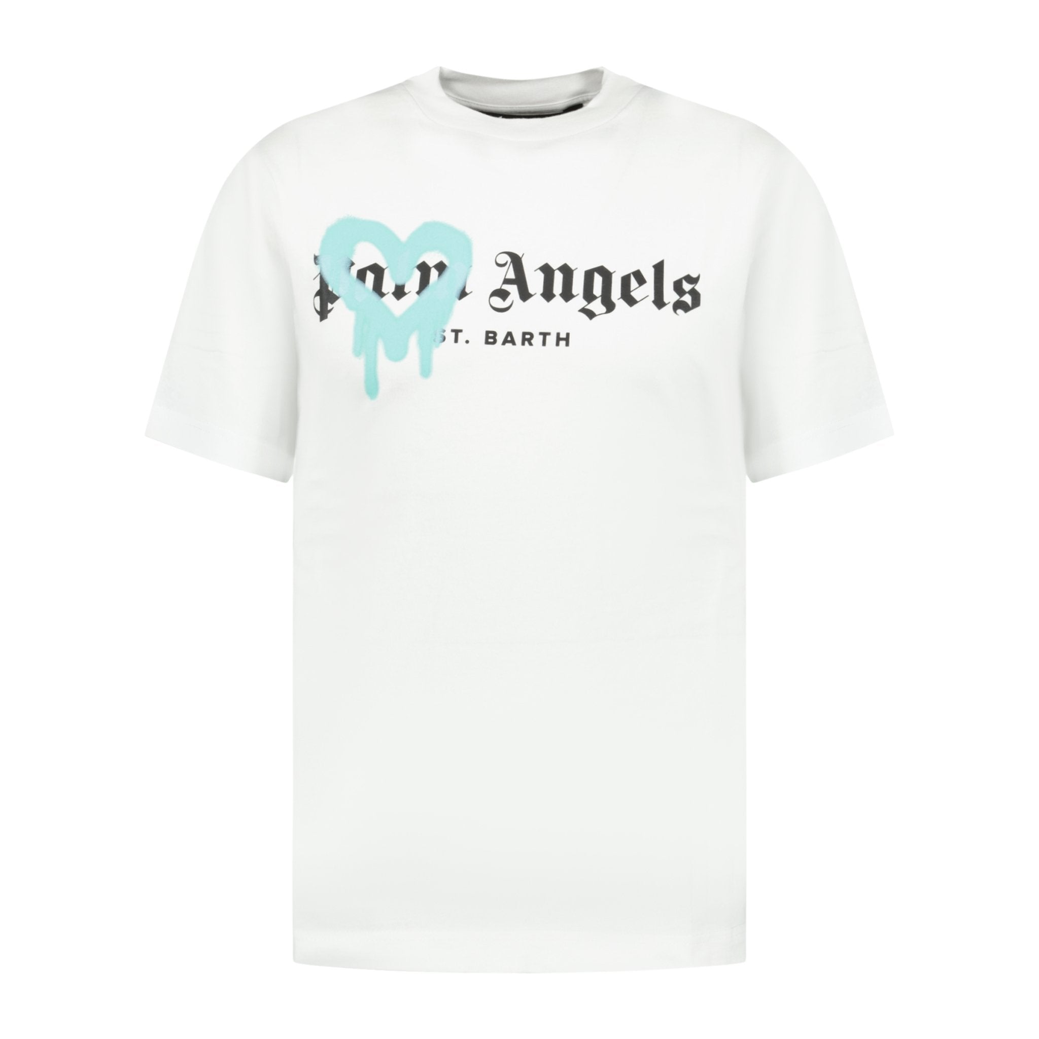 Palm Angels Light Blue Sprayed Heart T-Shirt White - Boinclo ltd
