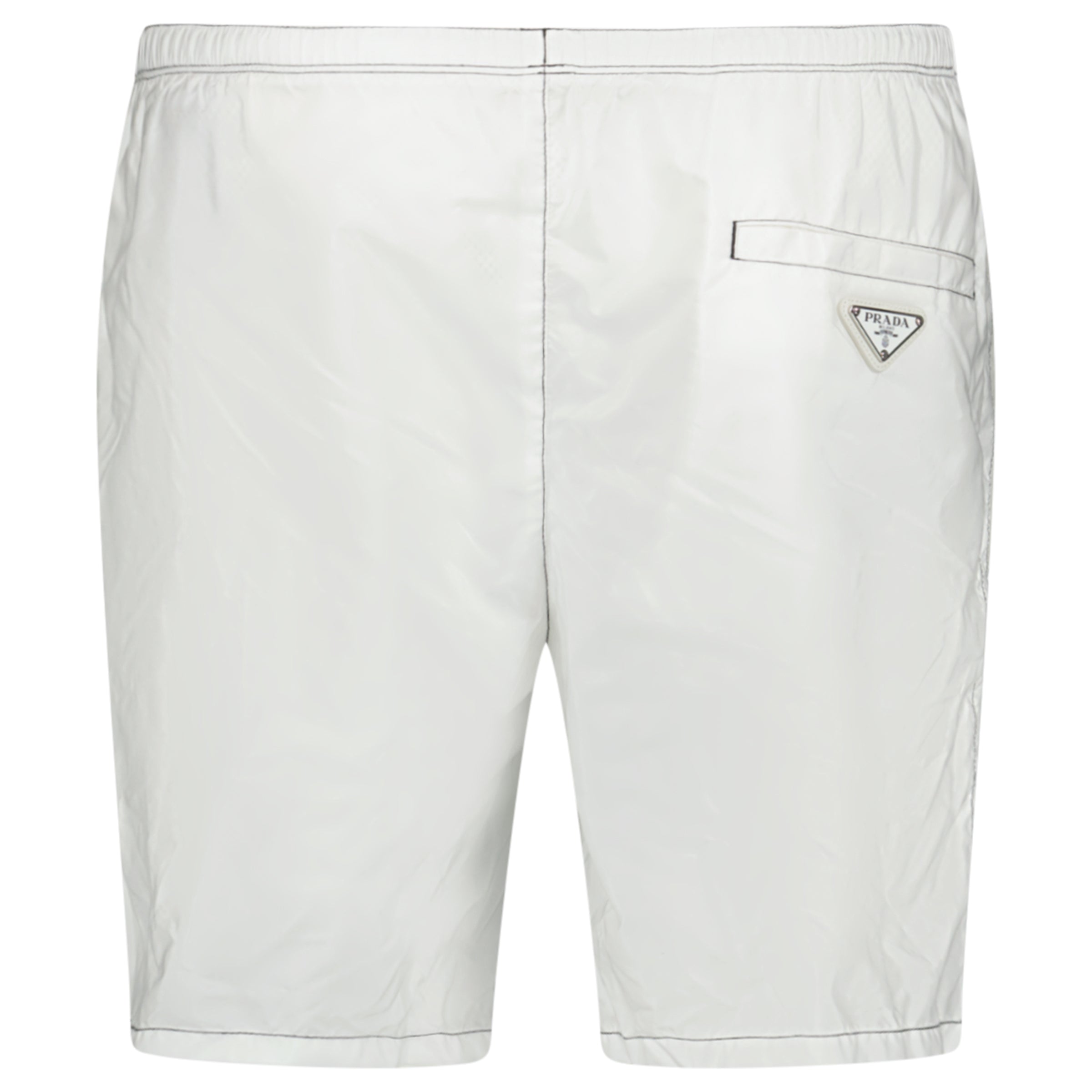 PRADA TRIANGLE LOGO SWIM SHORTS WHITE – AffluentAttire