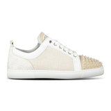 CHRISTIAN LOUBOUTIN LOUIS JUNIOR SPIKES CANVAS BEIGE SNEAKERS