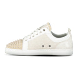 CHRISTIAN LOUBOUTIN LOUIS JUNIOR SPIKES CANVAS BEIGE SNEAKERS