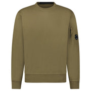 CP COMPANY LENS DIAGONAL RAISED FLEECE OLIVE GREEN