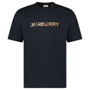 BURBERRY CHECK LOGO EMBROIDERED T-SHIRT BLACK