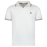 MONCLER TRICOLOUR-TRIMMED COTTON PIQUET POLO SHIRT WHITE