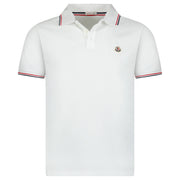 MONCLER TRICOLOUR-TRIMMED COTTON PIQUET POLO SHIRT WHITE