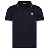 MONCLER TRICOLOUR-TRIMMED COTTON PIQUET POLO SHIRT NAVY