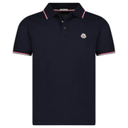 MONCLER TRICOLOUR-TRIMMED COTTON PIQUET POLO SHIRT NAVY