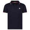MONCLER TRICOLOUR-TRIMMED COTTON PIQUET POLO SHIRT NAVY