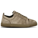 CHRISTIAN LOUBOUTIN LOUIS JUNIOR GROSGRAIN-TRIMMED SUEDE TRAINERS SILEX (BROWN)
