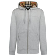 BURBERRY HOVE CHECK HOOD EMBROIDERY LOGO HOODIE GREY
