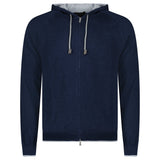 GRAN SASSO COTTON-CASHMERE ZIP HOODIE IN NAVY