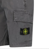 STONE ISLAND ORGANIC COTTON STRETCH BROKEN TWILL 'OLD' EFFECT CARGO SHORTS IN CHARCOAL GREY