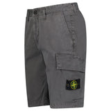 STONE ISLAND ORGANIC COTTON STRETCH BROKEN TWILL 'OLD' EFFECT CARGO SHORTS IN CHARCOAL GREY