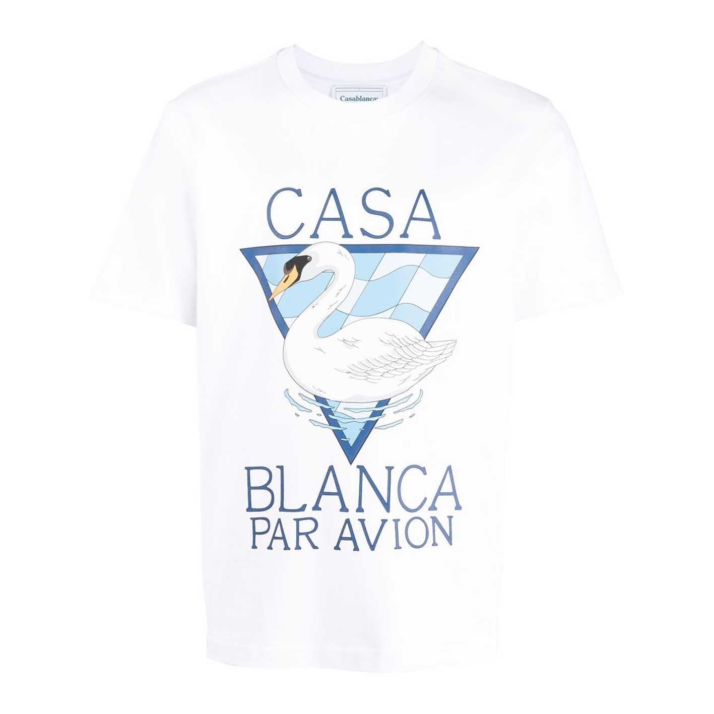 CASABLANCA PAR AVION SCREEN PRINTED T-SHIRT WHITE/BLUE