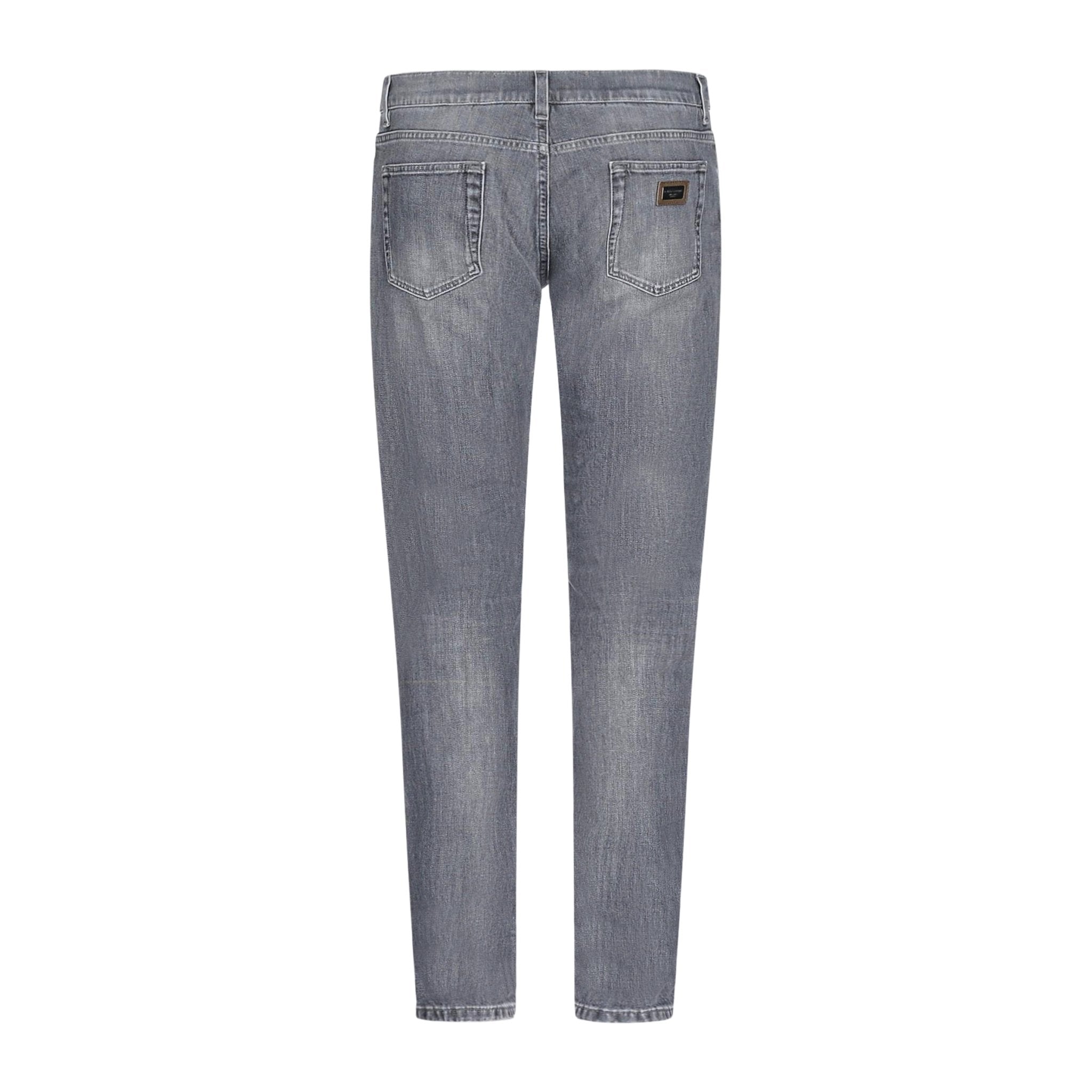 Dolce & Gabbana 'Milano' Metal Plaque Skinny Light Grey Jeans - Boinclo ltd