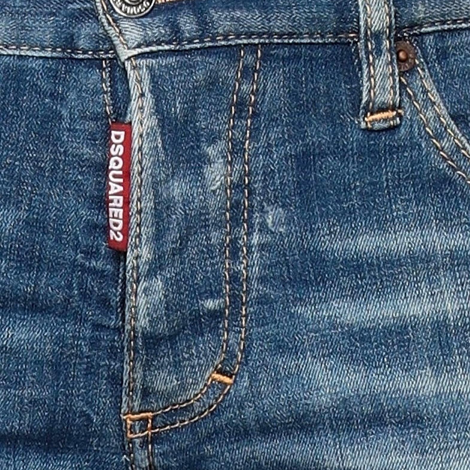 DSquared2 'Slim' Distressed White Paint Jeans Blue - Boinclo ltd