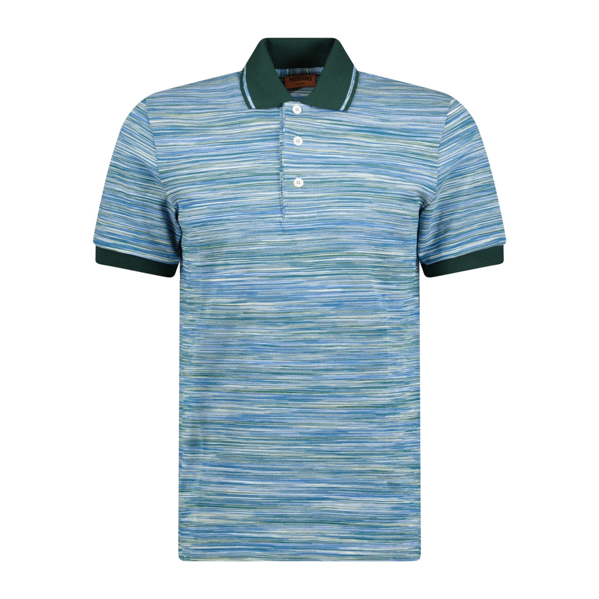 Missoni 3 Button Up Short Sleeve Polo Shirt Blue & Green - Boinclo ltd