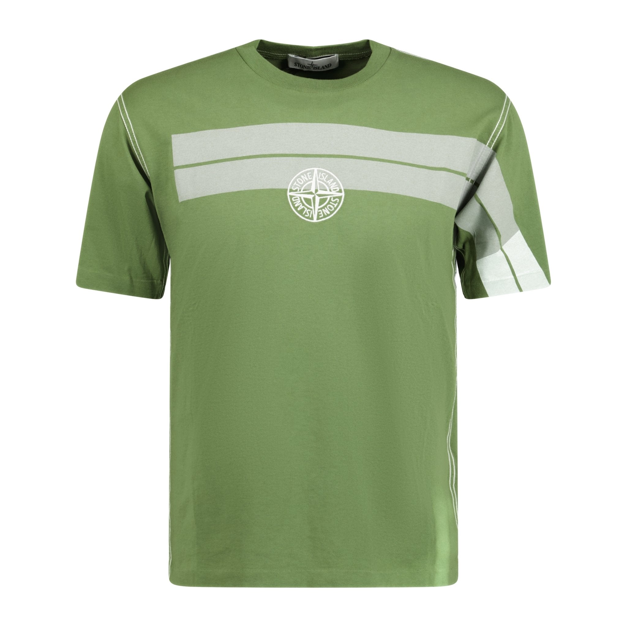 Stone Island Graphic-Stripe Logo Embroidered T-shirt Khaki - Boinclo ltd