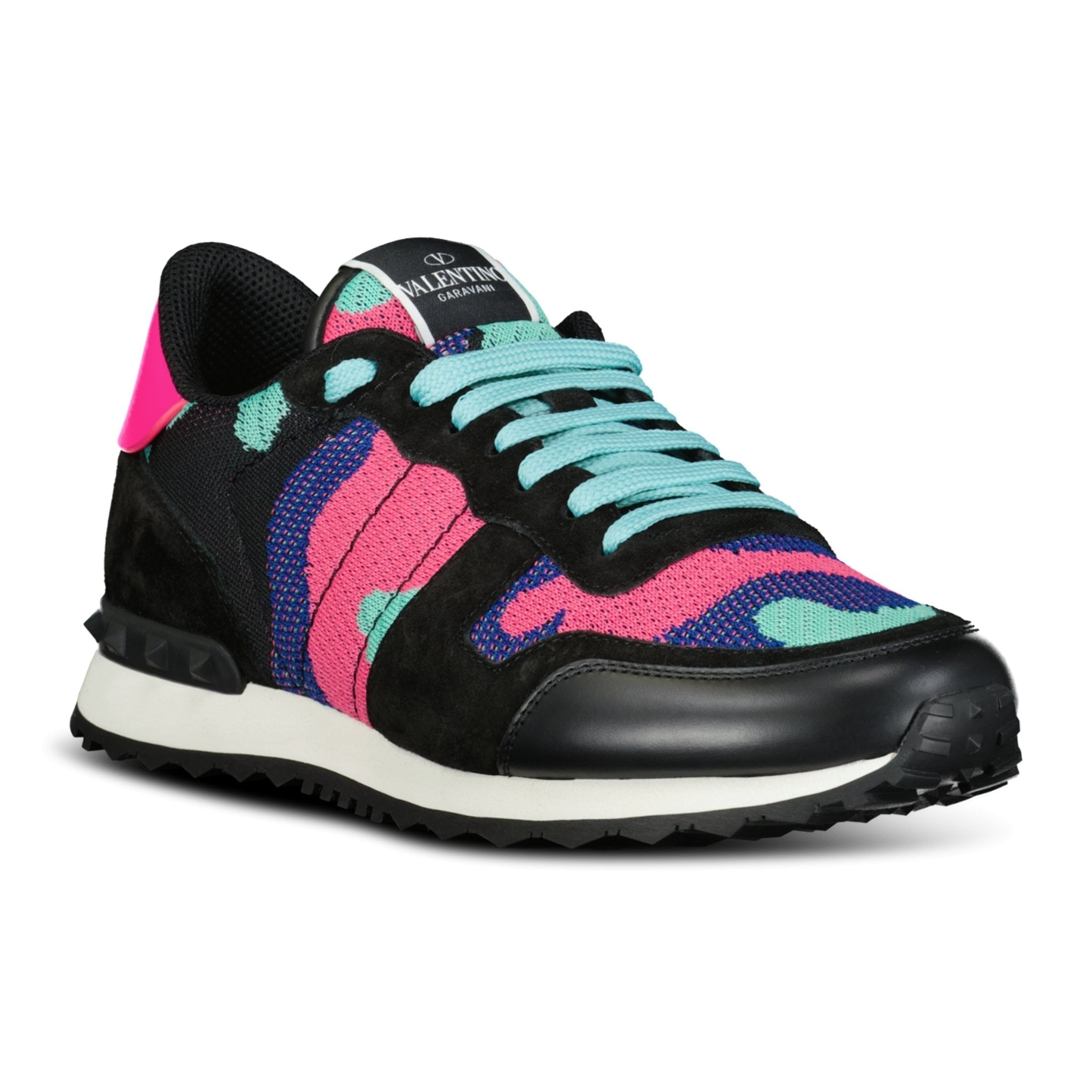 Valentino Camo Mesh Rockrunner Trainers Sky Blue & Pink - Boinclo ltd